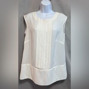 Maison Common Womens Pleated Sleeveless Crew Neck‎ Top Blouse White Size 40